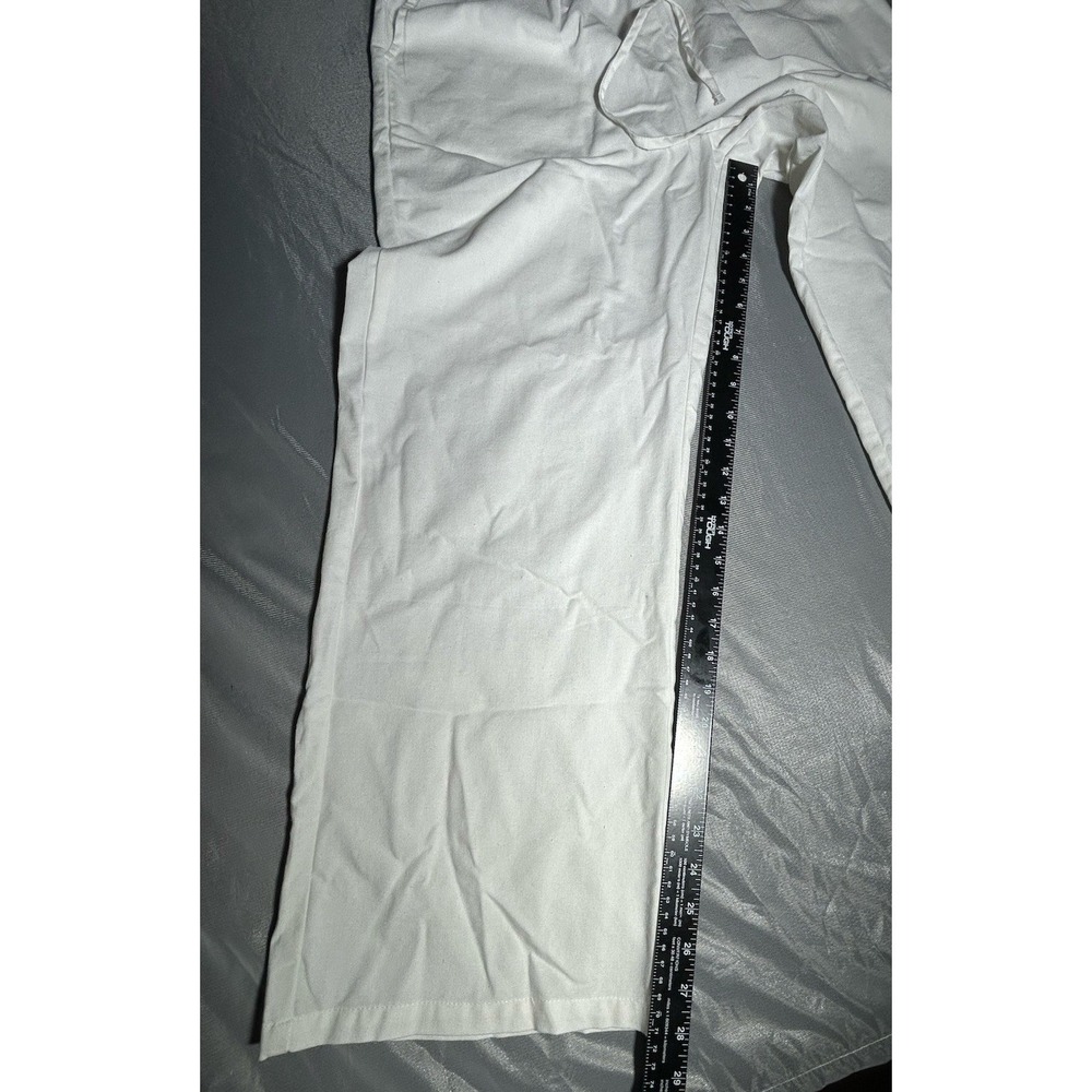 White Linen Elastic Waist Pants with Pockets Size Large - Picture 10 of 14
